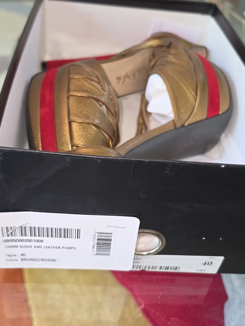 Bronze and Red Suede Leather Women’s Pumps